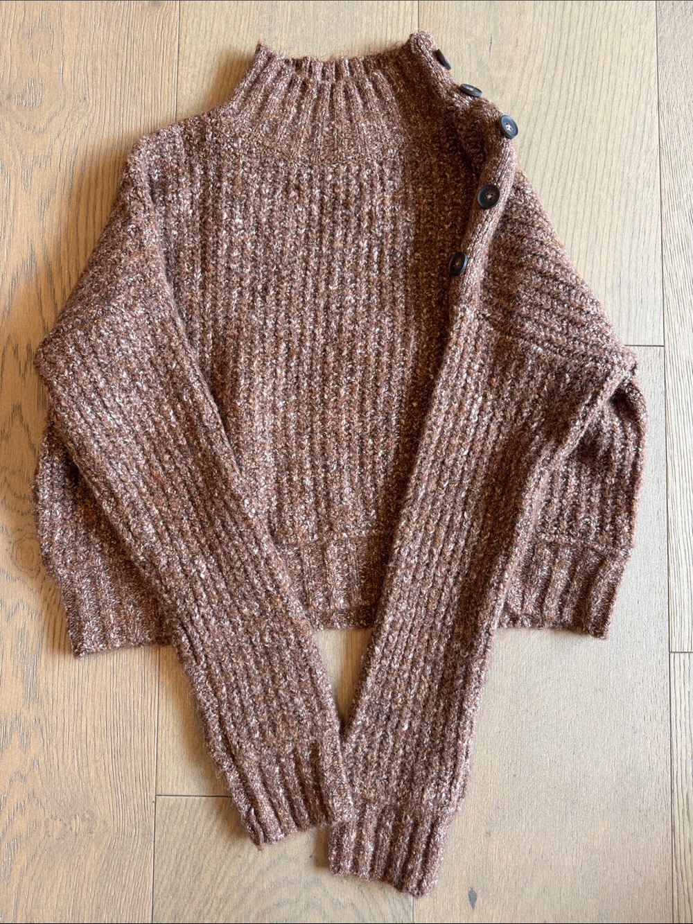 Jessica Simpson Brown Ribbed Mock Neck Sweater with Shoulder Buttons